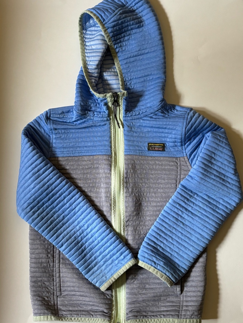 L.L. Bean Kids Blue and Gray Quilted Hooded Jacket